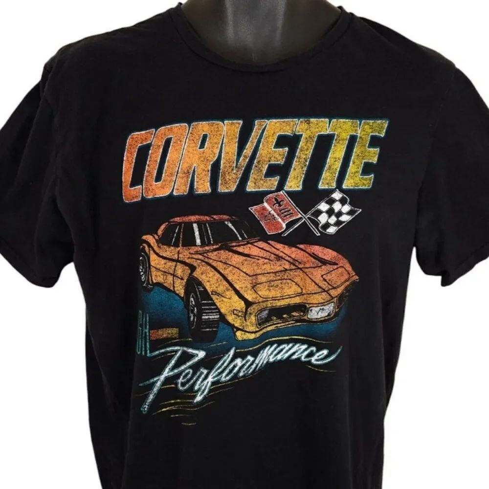 Corvette T Shirt Mens Size Large Black Performance Racing Sports Car